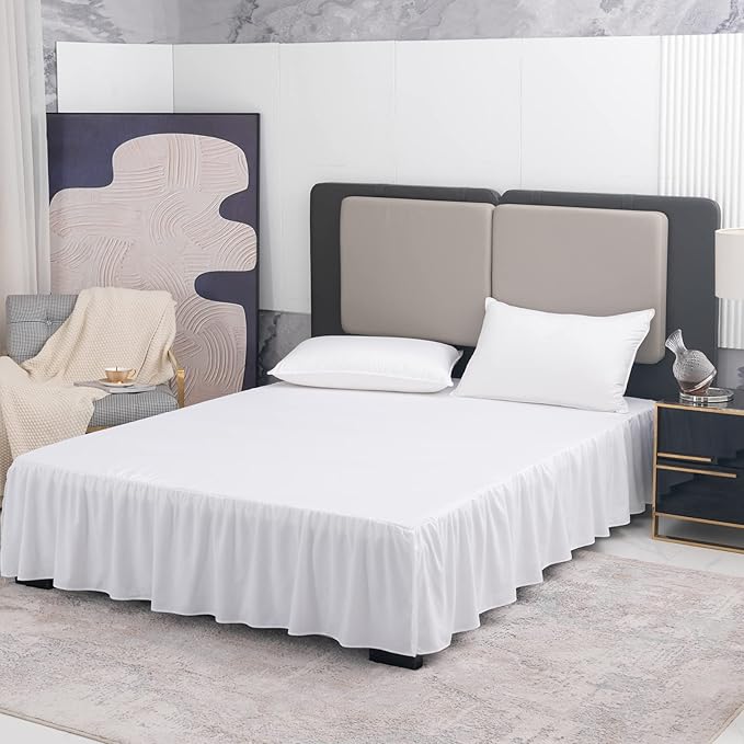 White Bed Skirt Queen Size Ruffled Bed Skirt with Split Corners, Queen Bed Skirt 16 Inch Drop, TSUTOMI Queen Size Bed Skirt White for Ruffled Bed Skirt with Split Corners, Bed Skirt Queen Size