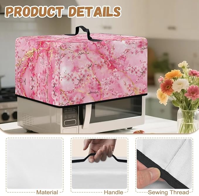 Microwave Oven Cover, Marble Flower Dustproof Machine Protector Decorative Kitchen Appliance Cover Waterproof Polyester Fabric for Most Countertop Microwaves Easy to Clean