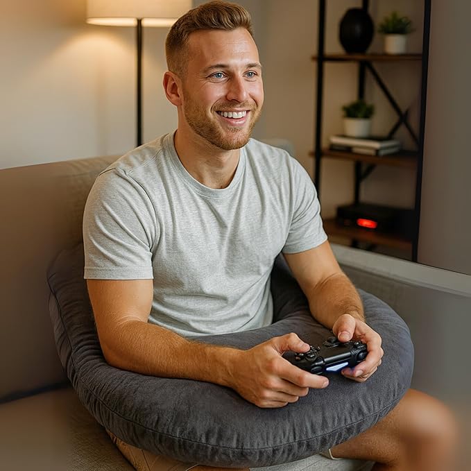 MELLO Lap Pillow for Reading – Memory Foam Gaming Pillow for Lap, Crochet, Crafting, Knitting, Elbow and Arm Support Cushion for Rest in Couch and Bed (Dark Gray, Oversized)