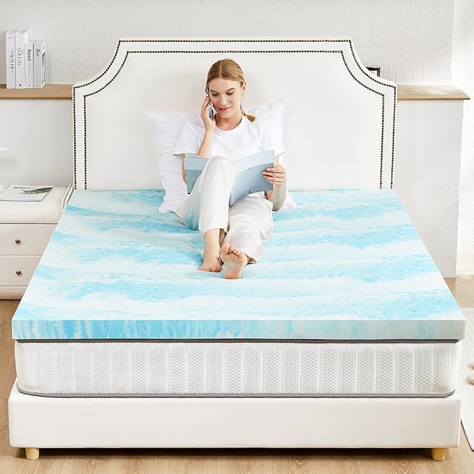 Sweetcrispy Mattress Topper King, 3 Inch Thick Memory Foam Gel Infused Cooling Toppers Pad for King Size Bed, Sleeper Sofa, RV, Camper, CertiPUR US Certified, Ventilated and Breathable