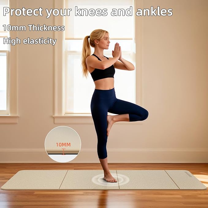 Foldable Yoga Mat Thick 10mm-WUWAN Extra Large Exercise mat, TPE Material, Non-Slip Fitness Folding Mats Easy to Carry For Home Workout Travel Pilates