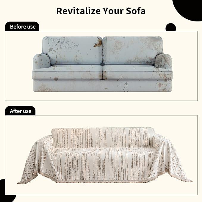 Chenille Couch Cover Pet Friendly, Sofa Cover Washable, Reversible Sofa Slipcover for Sectional Sofa, Loveseat, 2 or 3 Cushion Couch, Corner Sofa, Futon Cover (71" X 118", Khaki)