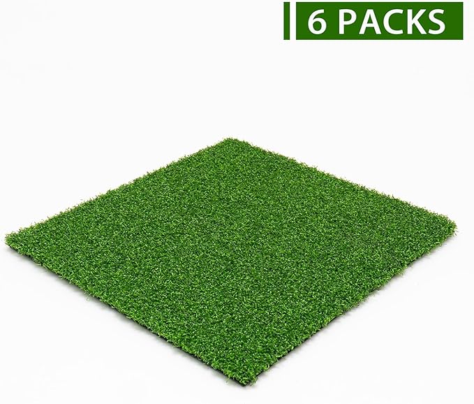 Artificial Turf Tiles 12X12 in,0.6 in Thick,Fake Grass Patch Indoor Outdoor Garden Lawn Patio,Synthetic Turf Mat,Realistic Grass Rug for Dogs Pets Lawn Landscape Squares,Green (6 Packs)