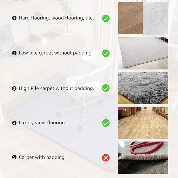 Corduroy Heavy Duty Office Chair Mat for Carpet & Hardwood Floors, Desk Chair Mat for Carpeted Floors and Hardwood Floor for Home Office