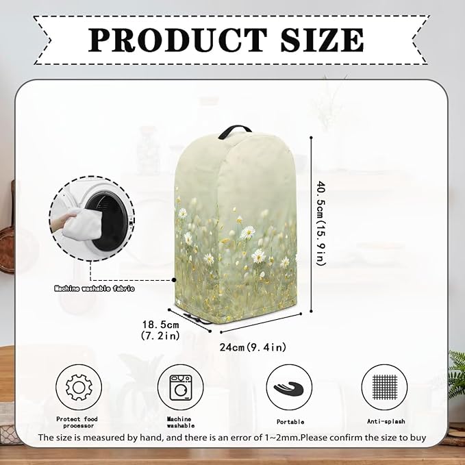 Daisy Floral Green Blender Cover with Drawstring Kitchen Appliance Cover Anti Fingerprint Dust Proof Stain Resistant Coffee Maker Food Processor Stand Mixer Cover for Home Decor