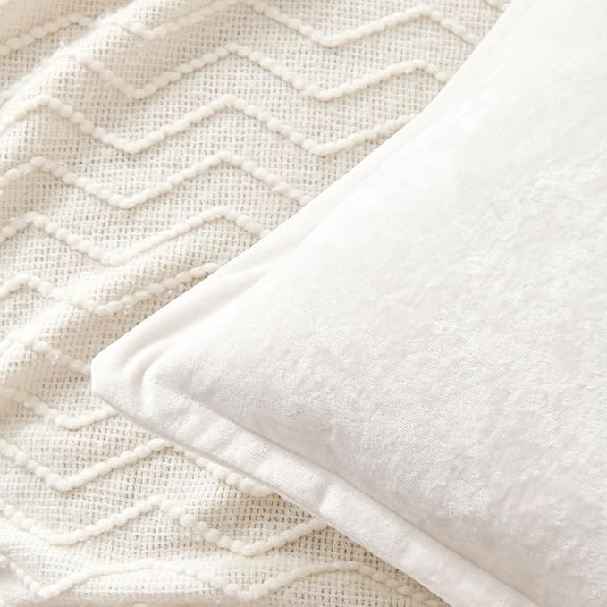 Luxurious Velvet Euro Shams Decorative Throw Pillow Covers 26x26 Set of 2 Solid Square Euro Pillow Shams for Sofa Couch Bedroom, Off White