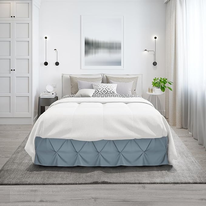Nestl Stone Blue Bed Skirt Queen Size, Pinch Pleat Queen Bed Skirt, 14" Inch Drop Queen Bedskirt, Hotel Quality Stone Blue Bed Skirts, Microfiber Bedskirt for Queen Bed, Stone Blue Queen Bed Skirt