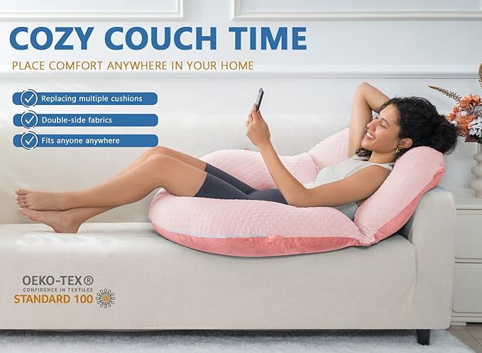 INSEN Reading Pillow, Back Pillow for Sitting in Bed and Couch, Gaming Pillow for Adults, Sit Up Support for Bed (Upgrade-Dot Velvet-Pink, Upgraded)