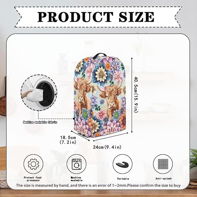Kitchen Countertop Blender Cover Appliance Dust Protection Anti Fingerprint Easy to Clean Standard Countertop Blender Appliance Dust Cover Boho Floral Highland Cow