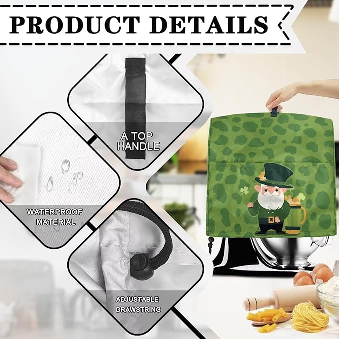 St. Patrick's Day Stand Mixer Covers Kitchen Appliance Dust Covers Protective Compatible with 6-8 Quart Kitchen Aid Stand Mixer Cartoon Gnome Mixer Cover