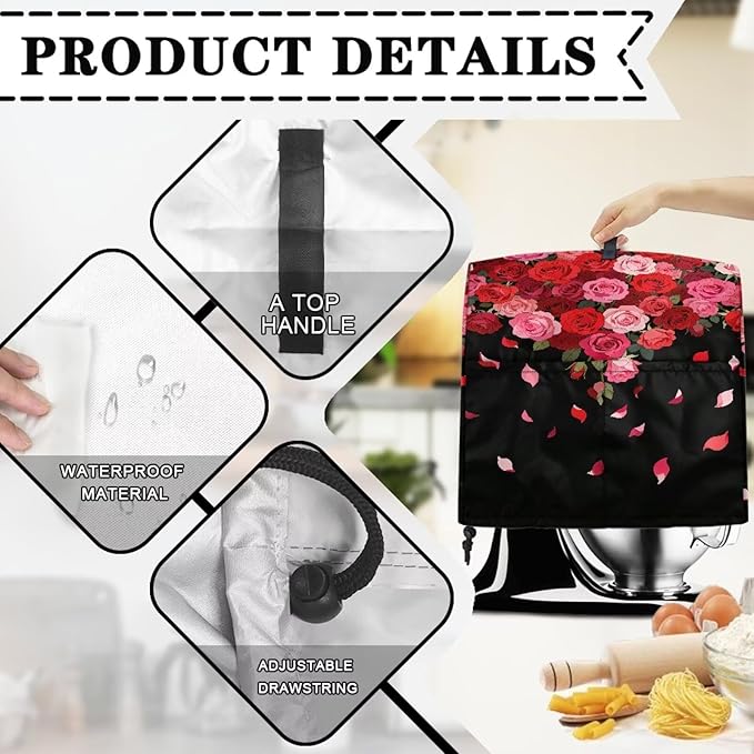 Stand Mixer Covers Protector Red Rose Print Stand Mixer Dust Covers Fit Kitchen Aid Mixer 4.5-8 Quart Mixer Valentine's Day Home Kitchen Decor Appliance Covers