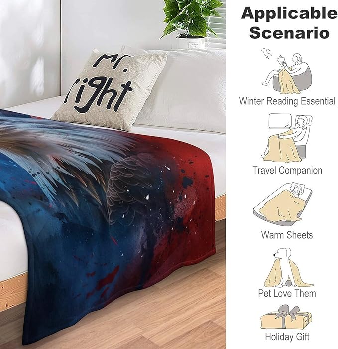 American Flag Bald Eagle Throw Blanket Patriotic Print Blankets Gifts Couch Sofa Bed Stuff Decor Soft Cozy Fleece Plush Flannel Bedding for Lover Men Women Adults 60"x80"