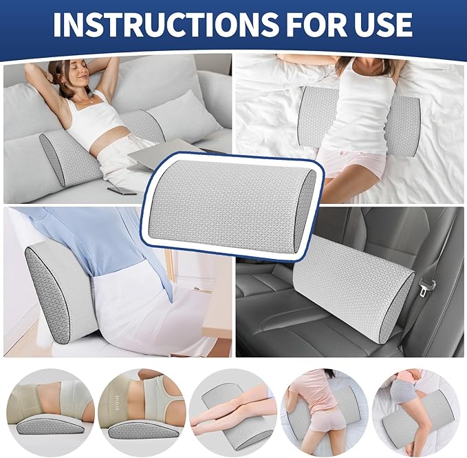 Lumbar Support Pillow for Back Pain Relief - 23.6"x11.8" Bed Rest Pillow for Side, Back & Stomach Sleepers(Grey)