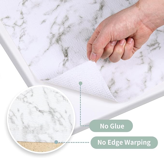 Drawer and Shelf Liner for Kitchen Cabinet: 23.6 in X 30 Ft Non Slip Waterproof Shelf Paper Non Adhesive Refrigerator Liners White Marble Easy Liners for Bathroom with Knife Tape Measure