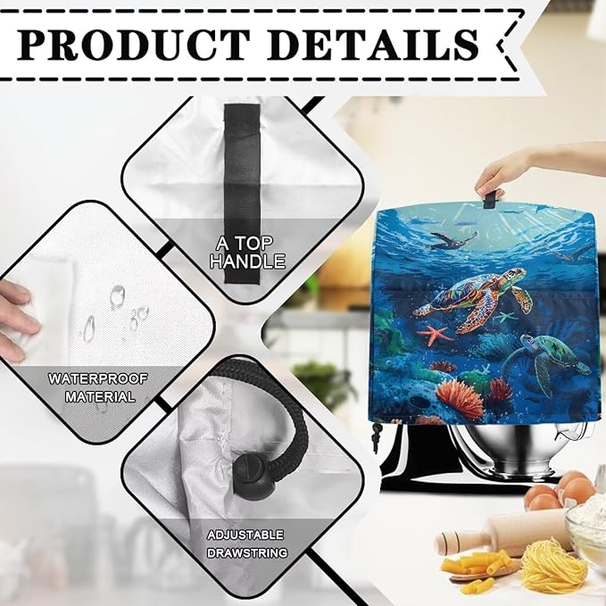 Sea Turtle Mixer Cover 6-8 Qt Stand Mixer Kitchen Aid Covers Counter Food Processor Covers Dust Protection Stand Coffee Maker Home Kitchen Appliance Decor