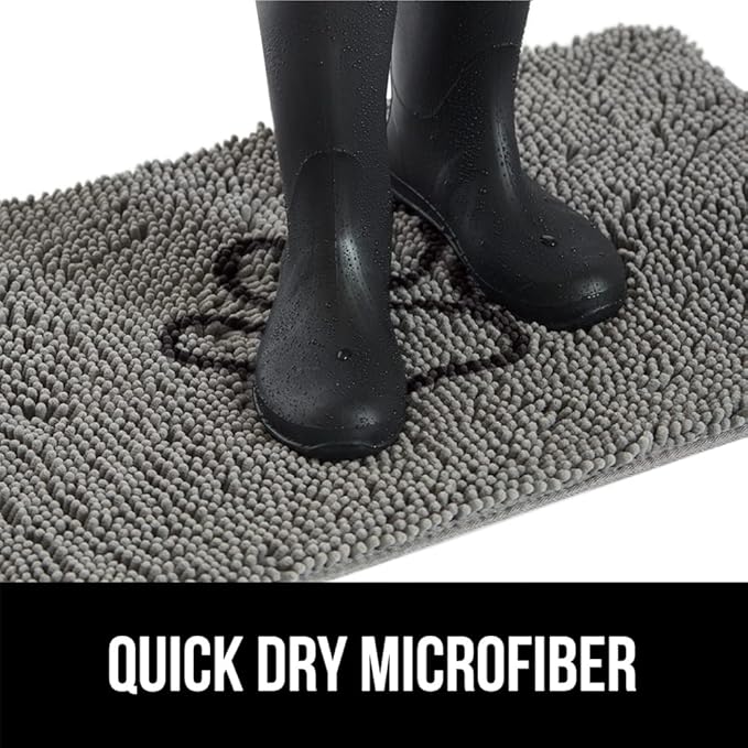 GORILLA GRIP SOAKSTOPPER Dog Door Mat, 30x18 Machine Washable Rug Absorbent Doormat Captures Moisture Mud Dirt, Quick Dry Soft Chenille Entryway Rugs Indoor Entrance Mats for Dog Paws, Paw Gray