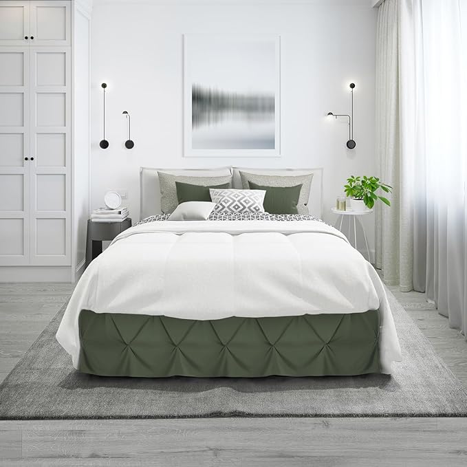 Nestl Olive Green Bed Skirt Full Size, Pinch Pleat Full Bed Skirt, 14" Inch Drop Full Bedskirt Hotel Quality Olive Green Bed Skirts Premium Microfiber Bedskirt for Full Bed, Olive Green Full Bed Skirt