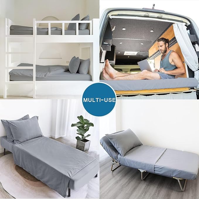 SPRINGSPIRIT Cot Sheets 30" x 75" x 9", 4 Piece Cot Sheet Set (2 Pack), Cot Size Fitted Sheets with Narrow Twin/Camp Bunk/Rvs Bunk/Guest Beds/Trifold Mattress, Grey