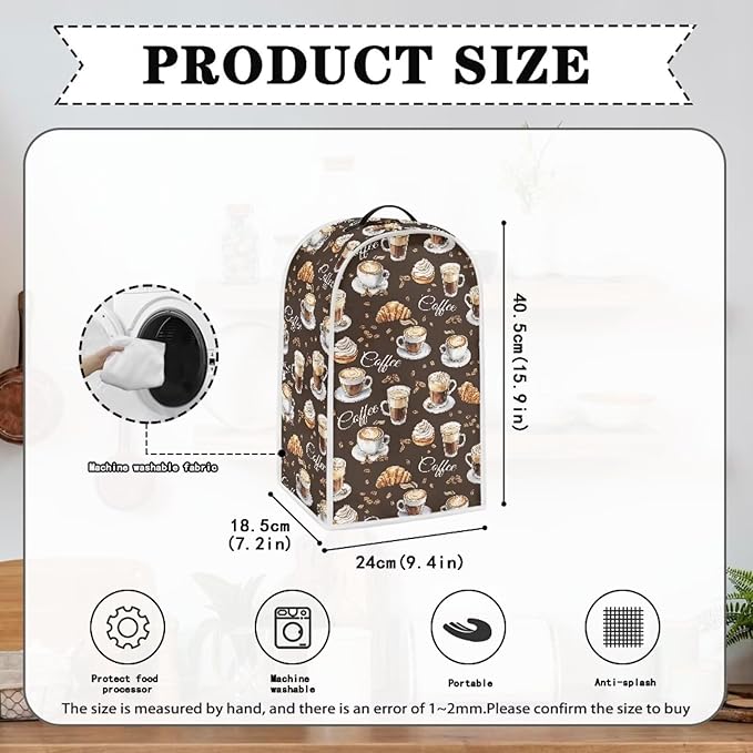Coffee Bread Print Blender Dust Cover for Stand Mixer or Coffee Maker Appliance Anti Fingerprint Polyester Dust Proof Stain Resistant Blender Cover for Home Kitchen