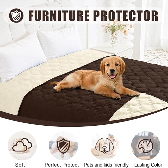 Smiry Waterproof Dog Bed Cover Blanket 40x50, Soft Reversible Pet Blanket, Washable Leakproof Cats Dogs Couch Cover for Sofa, Couch, Furniture, Lattice, Chocolate/Beige