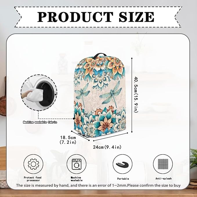 Dragonfly Floral Blender Dust Cover, Stand Mixer, Coffee Maker, Food Processor Cover, Water Resistant, Polyester Blend, Easy Clean Various Colorful Flowers
