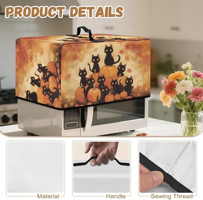 Microwave Oven Dust Cover, Thanksgiving Cat Heat-Resistant Waterproof Microwave Oven Grill Cover Protector Polyester Washable Dust Covers Case Protections for Microwaves Ovens