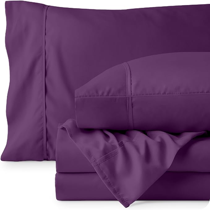 Bare Home Twin Sheet Set - 1800 Ultra-Soft Microfiber - Double Brushed - Deep Pockets - Easy Fit - Extra Soft - 3 Piece Set - Bedding Sheets & Pillowcases (Twin, Plum)