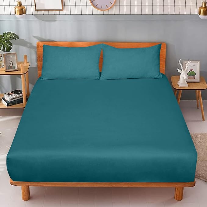 ROYALE LINENS 300 Thread Count 100% Long Staple Combed Cotton Fitted Sheet Twin XL - Super Soft Deep Pocket Bottom Sheet - Fitted Sheets Only - Elastic Sheets (Twin XL, Teal)