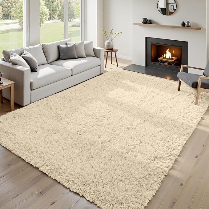 6x9 Area Rugs for Living Room Rug: Soft Fluffy Shag Beige Rugs for Bedroom, Non-Slip Large Fuzzy Plush Rug Indoor Floor Carpet for Nursery Kids Boys Girls Room, Dorms, Playroom, Modern Home Decor