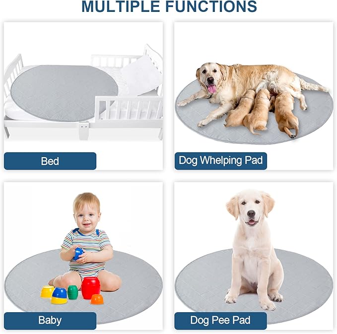Washable Dog Pee Pads 2 Pack, Waterproof Dog Whelping Pads, Reusable Pee Pad Quilted, Fast Absorbing Training Pads for Dogs, Housebreaking Absorption Pads, Grey & Navy