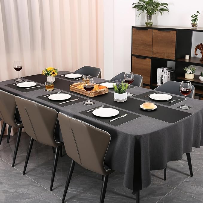 Table Runners 55 Inches Long, Dual-Sided Faux Leather Farmhouse Table Runner Waterproof Heatproof Non-Slip for Living Room Party Home Decor Holiday Decorations(Black, 12 x 55 Inch)