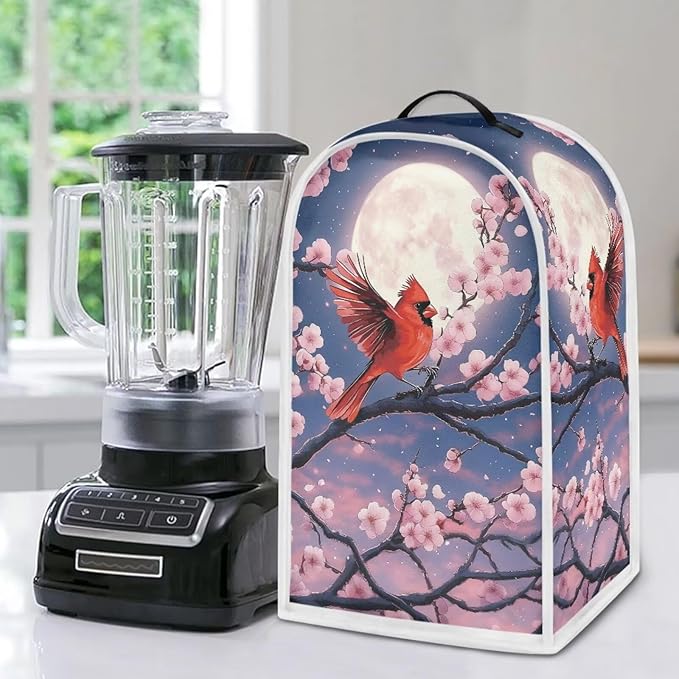 Talayituse Cardinal Cherry Blossom Moon Print Blender Dust Cover, Fingerprint Protection Cover for Stand Mixer or Coffee Machine, Home Kitchen Appliance Covers for Stain Dust Resistant Supplies