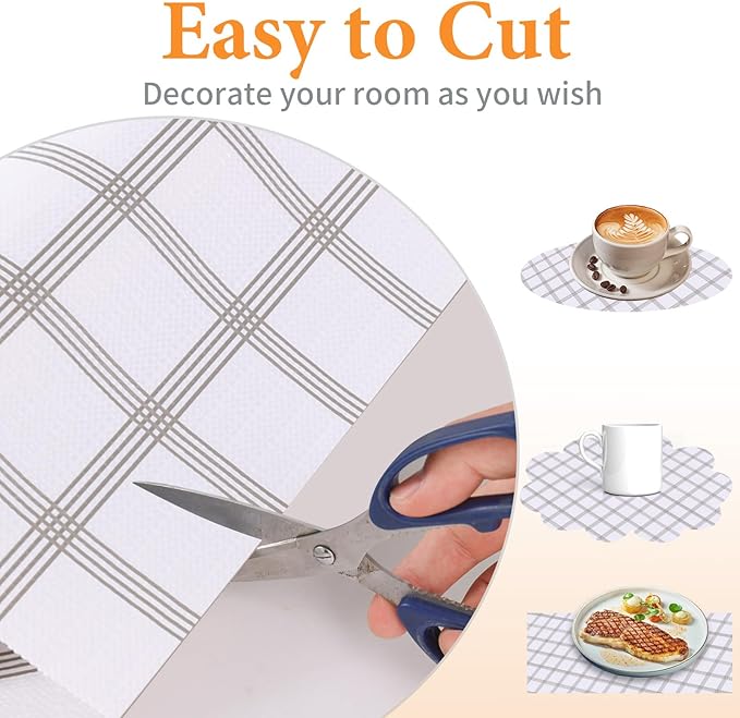 Shelf Liner for Kitchen Cabinets Non Adhesive Drawer Liner Non-Slip Thickened Shelf Liner Paper Strong Easy to Clean for Tool Box Refrigerator with Knife and Tape Measure, White Square,23.6 x 354.3 IN