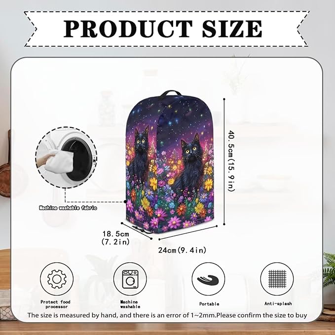 Starry Sky Black Cats Blender Cover for Kitchen Small Appliance Dustproof Dust Cover Durable Foldable Dust Anti Fingerprint Polyester Dust Proof Blender Cover Purple Flower Field