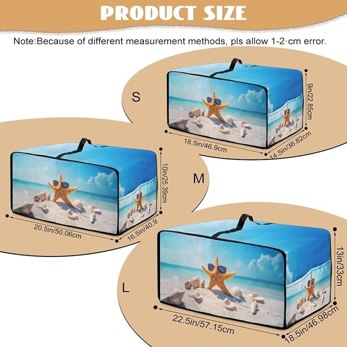 Dust Cover for Microwave Oven Heavy Duty Microwave Oven Cloth Cover with Storage Pockets Foldable Dust-Proof Kitchen Appliance Protector, Starfish Sunglasses Beach Seashell Print, M