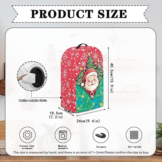 Christmas Blender Dust Cover with Drawstring, Stand Mixer or Coffee Maker Appliance Covers, Anti Fingerprint Polyester Dust Proof Stain Resistant Blender Cover for Kitchen, Santa Claus