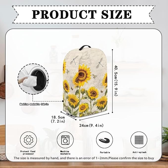 Sunflower Dragonfly Print Blender Dust Cover for Kitchen Small Appliance Decor, Anti Fingerprint Oil-proof Dust Protection Stand Mixer Cover Juicer Cover Soy Milk Machine Covers