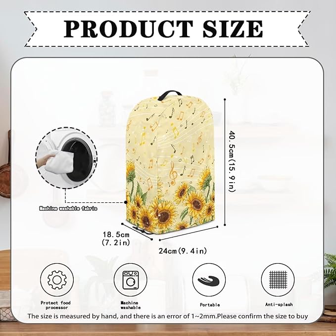 Blender Covers Kitchen Appliance Dust Cover Music Notes Sunflower Blender Protector Food Processor Protection Washable Coffee Maker for Kitchen Counter