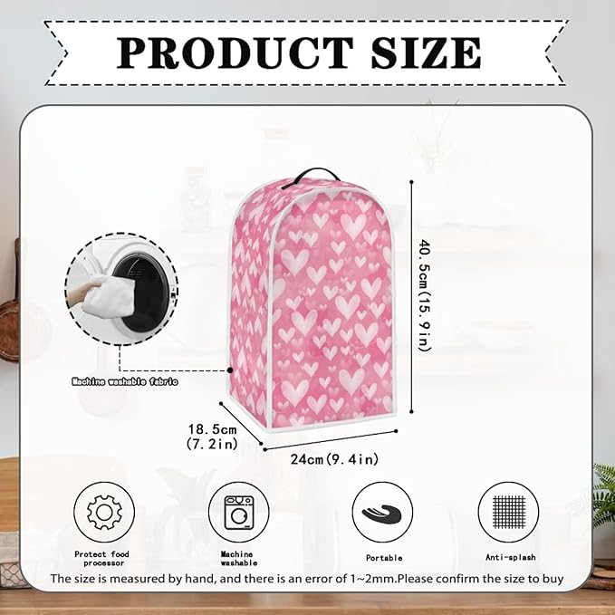 Talayituse Pink Love Heart Print Blender Dust Cover, Fingerprint Protection Cover for Stand Mixer or Coffee Machine, Kitchen Appliance Covers for Stain Dust Resistant Supplies Valentine's Day Decor