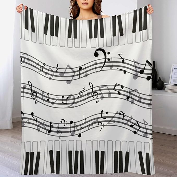 Music Blanket Black White Piano Keys Music Note Modern Abstract Art Print Soft Cozy Lightweight Throw Blanket for Women Men Bedroom Living Room Dorm Chair Sofa Travel 50x60in