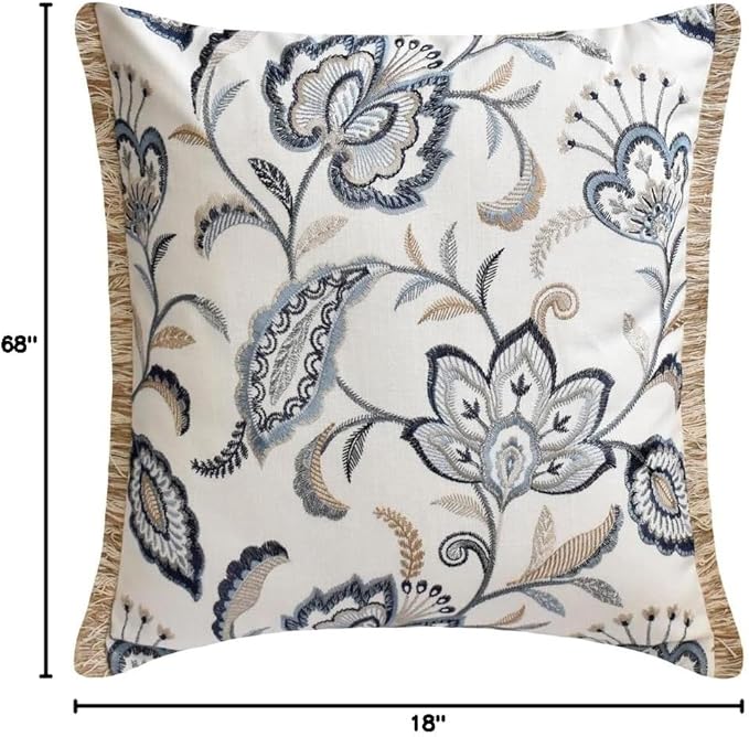 The HomeCentric King/Queen/Twin Blue Designer Full 68"x18" Bed Runner Without Pillow Cover, Floral, Embroidered, Jute Lace & Lace Bed Scarf on Cotton Fabric - Morning Glories