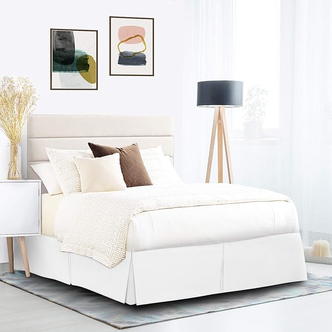 Nestl White Full XL Bed Skirt - Full XL Size Bed Skirt 14 Inch Drop - Brushed Microfiber Bed Skirts - Hotel Quality Pleated Bed Skirt - Shrinkage & Fade Resistant