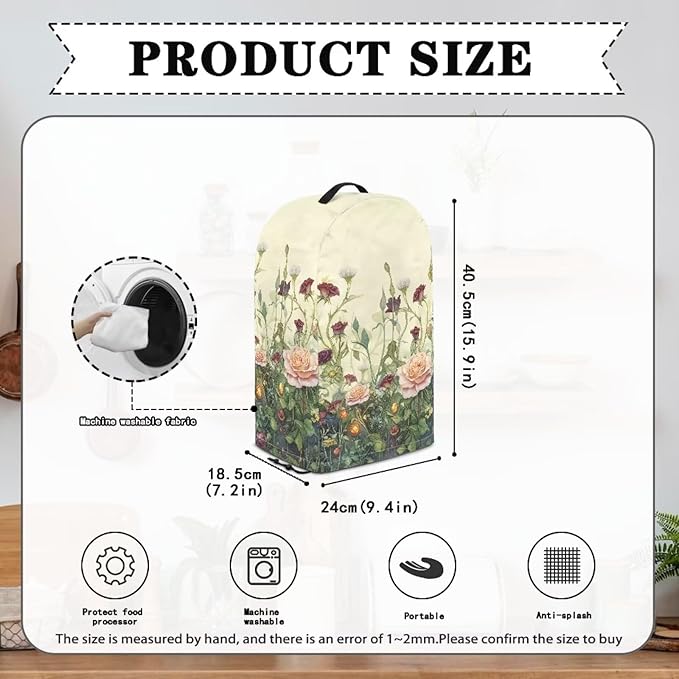 Kitchen Countertop Blender Cover with Drawstring Dust Protection Anti Fingerprint 9.4”Lx7.2”Wx15.9”H Fits Most Standard Kitchen Blender Appliance Cover Retro Rose Flower Print