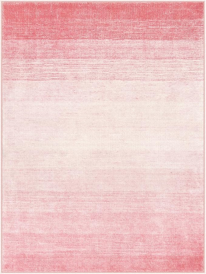 Wonnitar Modern Ombre Light Pink 9x12 Area Rug, Washable Soft Bedroom Rug Non-Slip Rugs for Living Room, Non-Shedding Large Nursery Mat, Thin Floor Carpet for Kids Playroom Dining Room (Pink, 9'x12')