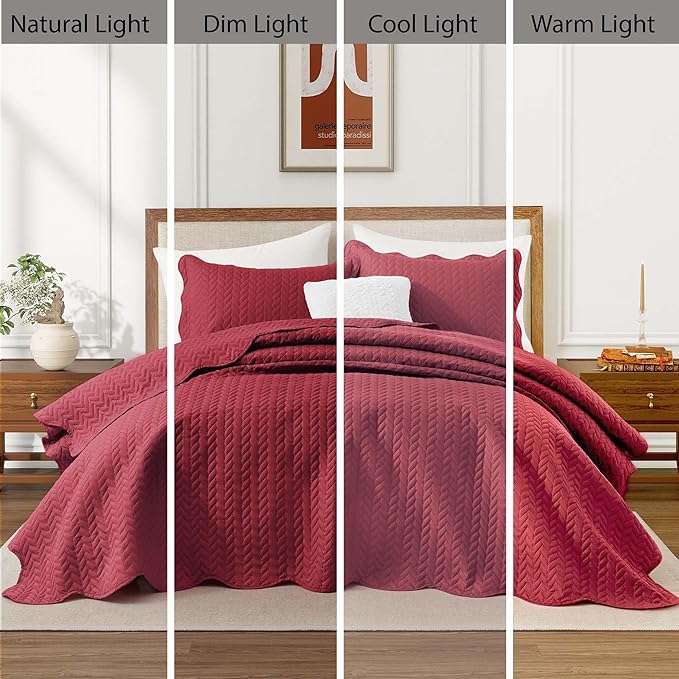 IR Imperial Rooms California King Quilt Bedding Set Size (118"x106") + 2 Pillow Shams (20" x 36"+ 2") - 3 Pcs All Season Reversible Microfiber Coverlet Embossed Quilt Bedspread (Burgundy)