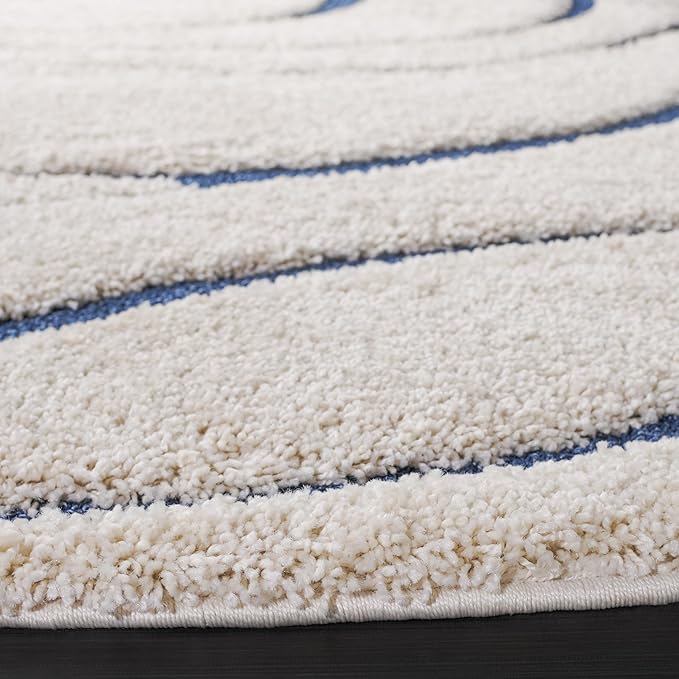 SAFAVIEH Florida Shag Collection Area Rug - 12' Round, Cream & Blue, Non-Shedding & Easy Cleaning, Plush Thick Pile, Ideal for Living Room, Bedroom, Dining Space (SG471-1165)