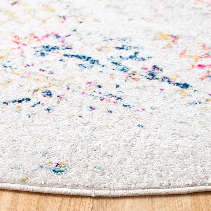 SAFAVIEH Tulum Collection Area Rug - 11' Round, Ivory & Blue, Moroccan Boho Tribal Design, Non-Shedding & Easy to Clean, Ideal for Living Room, Bedroom, Dining Space (TUL272C)