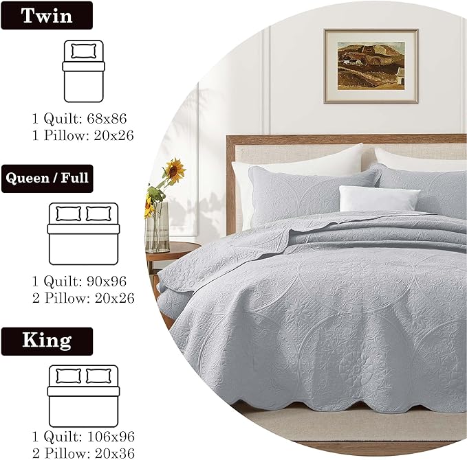 IR Imperial Rooms 10 Pack Twin Quilt Bedding Set (68" x 86") - Bulk Wholesale for Hotels, Guest Bedroom & Airbnbs - Lightweight Microfiber Reversible Floral Embossed Quilts Bedspreads (Silver)