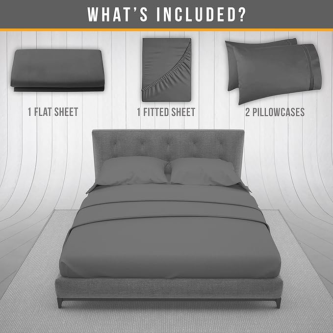 Queen Sheet Set - Luxury Hotel Bed Sheet - Soft Cooling Sheets with Elastic Corner Straps - Deep Pockets Microfiber Bedsheet - Bedding Sheets & Pillowcases - 4 Piece (Queen Size, Gray)