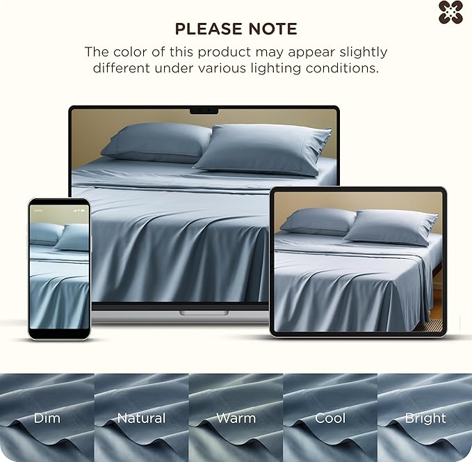 Bedsure Cooling Sheets, Rayon Derived from Bamboo & Cotton Blend, GentleSoft, Breathable, Queen Sheet Set, Deep Pocket Up to 18 Inches, Hotel Luxury Bedding for Hot Sleepers, Dusty Blue
